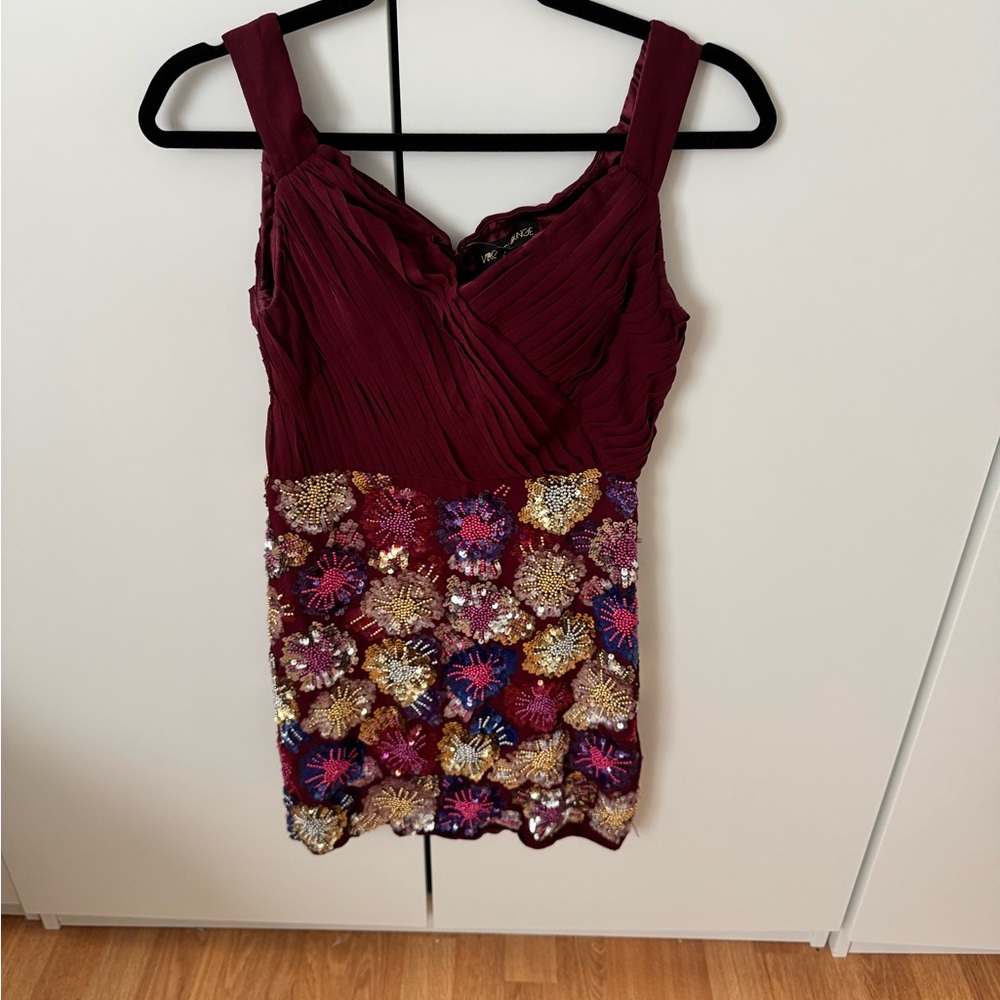 NWT Burgundy Sequin-Embellished Mini Dress